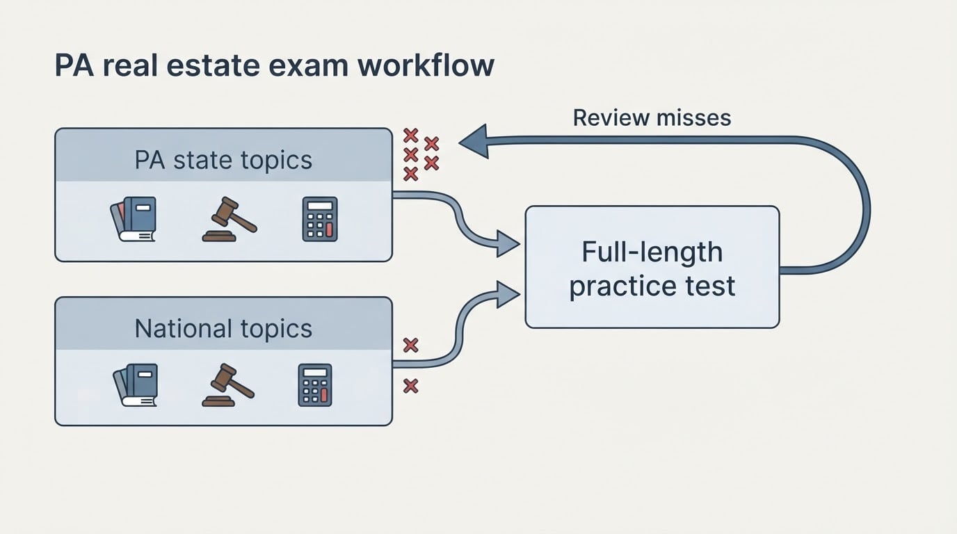 Workflow diagram for pa real estate exam practice test.